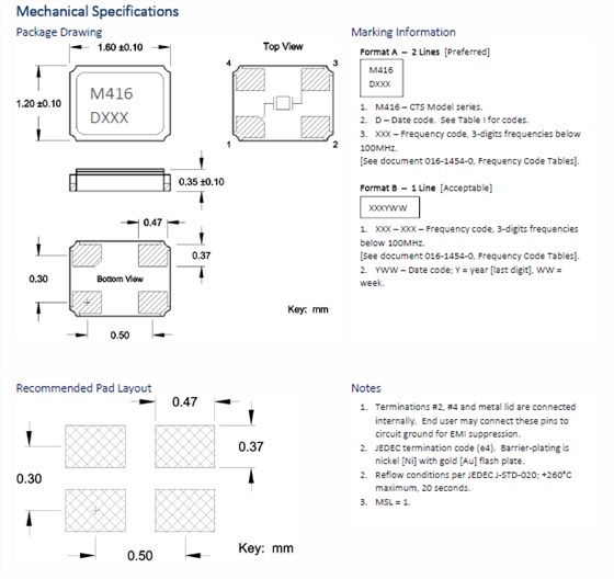 歐美進口石英晶振,貼片型晶體諧振器,416晶振,416F26022CKR晶振