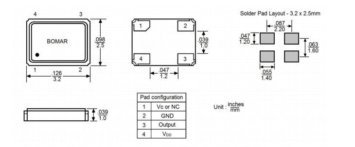 Bomar晶振,B1701-AEBS3-20.000000晶振,3225mm溫補晶振
